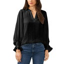 ヴィンスカムート レディース カットソー トップス Women's Solid-Color Split-Neck Ruffled-Cuff Top Rich Black