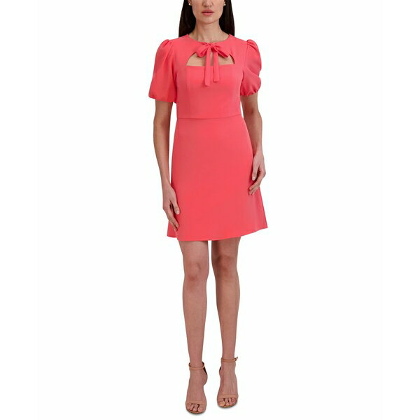 ジュリア ジョーダン レディース ワンピース トップス Women 039 s Scuba Crepe Tie-Neck Short-Sleeve Dress Coral