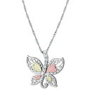 チョーカー ブラック ヒルズ ゴールド レディース ネックレス・チョーカー・ペンダントトップ アクセサリー Cubic Zirconia Butterfly Pendant 18" Necklace in Sterling Silver with 12K Rose and Green Gold Ss