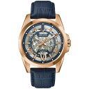 uo Y rv ANZT[ Men's Automatic Classic Sutton Blue Leather Strap Watch 46mm Rose Gold-tone