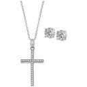 ジャニ ベルニーニ メンズ ネックレス チョーカー アクセサリー Cubic Zirconia Cross Pendant Necklace and Stud Earrings Set in Sterling Silver, Created for Macy 039 s Silver