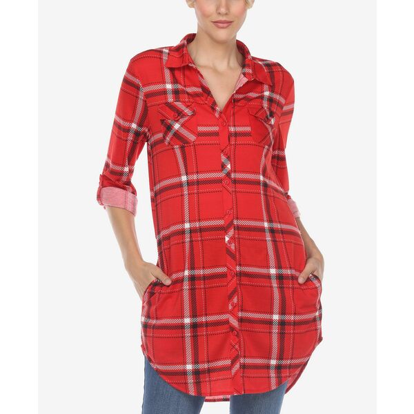 ホワイトマーク レディース カットソー トップス Women's Plaid Tunic Top Shirt Red