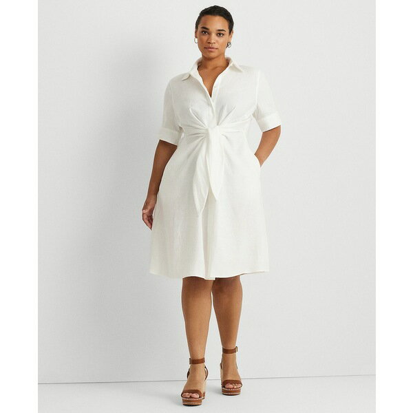 ラルフローレン レディース ワンピース トップス Plus-Size Linen Shirtdress White