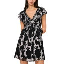 パーカー レディース ワンピース トップス Women's Metallic-Print Ruffled Mini Dress Black/silver