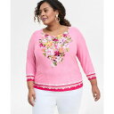 ジェイエムコレクション レディース カットソー トップス Plus Size Printed 3/4-Sleeve Top, Exclusively at Macy's Pink Petunia(4)