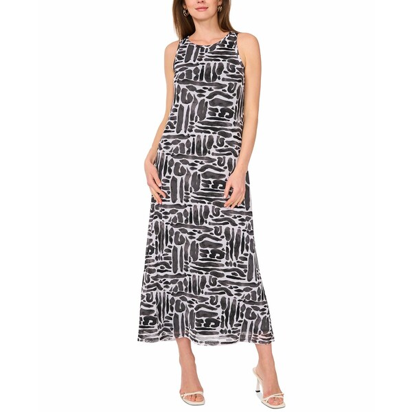 ヴィンスカムート レディース ワンピース トップス Women's Printed Mesh Sleeveless Maxi Dress Lucient White