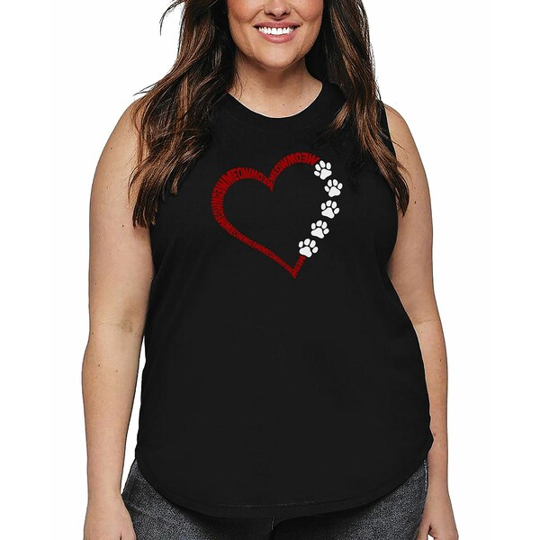 エルエーポップアート レディース カットソー トップス Plus Size Meow Heart Word Art Tank Top Black