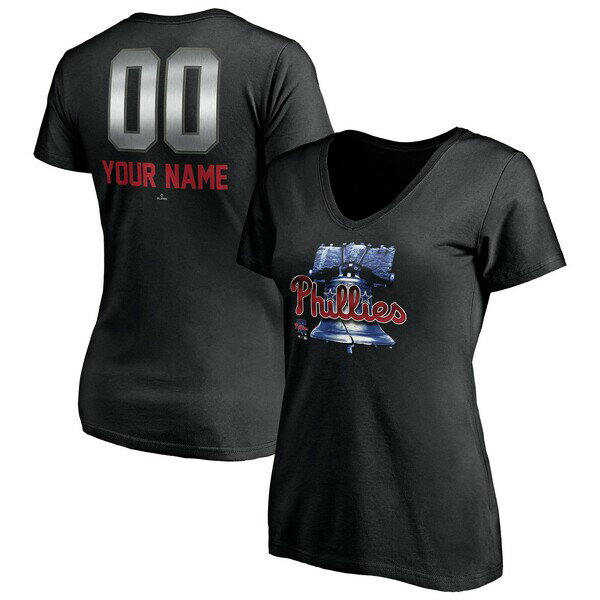 t@ieBNX fB[X TVc gbvX Philadelphia Phillies Fanatics Branded Women's Personalized Any Name & Number Midnight Mascot VNeck TShirt Black