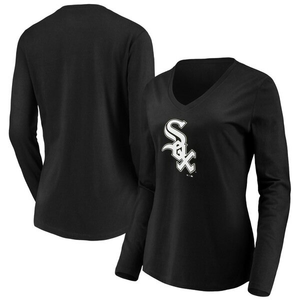 t@ieBNX fB[X TVc gbvX Chicago White Sox Fanatics Branded Women's Official Logo Long Sleeve VNeck TShirt Black