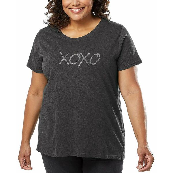 エルエーポップアート レディース カットソー トップス Plus Size XOXO Word Art T-Shirt Gray