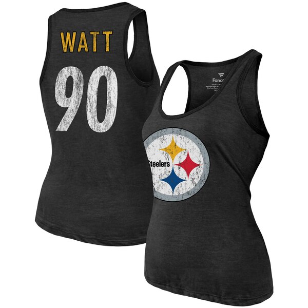 マジェスティックスレッズ レディース Tシャツ トップス T.J. Watt Pittsburgh Steelers Majestic Threads Women's Name & Number TriBlend Tank Top Heathered Black