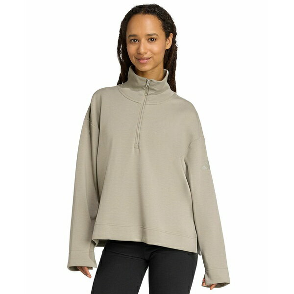 アディダス レディース パーカー・スウェットシャツ アウター Women's All SZN Soft Lux Quarter-Zip Swearshirt Silver Pebble