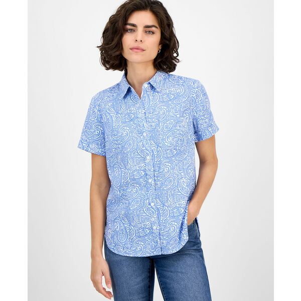 ノーティカ ジーンズ レディース カットソー トップス Women's Paisley Short-Sleeve Camp Shirt Blue ..