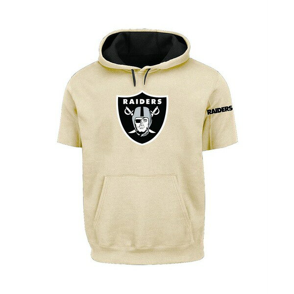 プロフィール メンズ パーカー・スウェットシャツ アウター Men's Oatmeal Las Vegas Raiders Big Tall Chest Print and Logo Short Sleeve Pullover Hoodie Oatmeal(4)