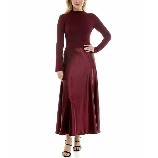 テイラー レディース ワンピース トップス Women's Satin Twofer A-Line Sweater Dress Mahogany