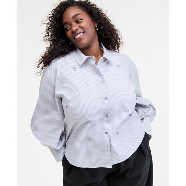 オン サーティフォース レディース カットソー トップス Women's Embellished Striped Shirt, XXS-3X, ..