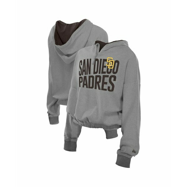 ニューエラ メンズ パーカー・スウェットシャツ アウター Men's Heather Gray San Diego Padres Reversed Out French Terry Quarter-Zip Banded Crop Hoodie Heather Gray(4)