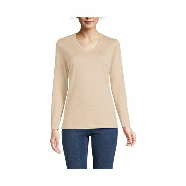 ランズエンド レディース カットソー トップス Women's Supima Cotton Long Sleeve V-Neck T-Shirt French pecan heather(4)