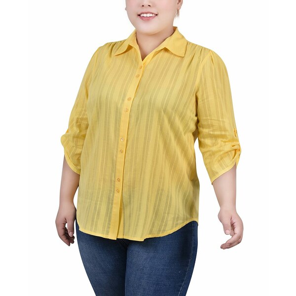 ニューヨークコレクション レディース カットソー トップス Plus Size 3/4 Roll Tab Sleeve Cotton Top..