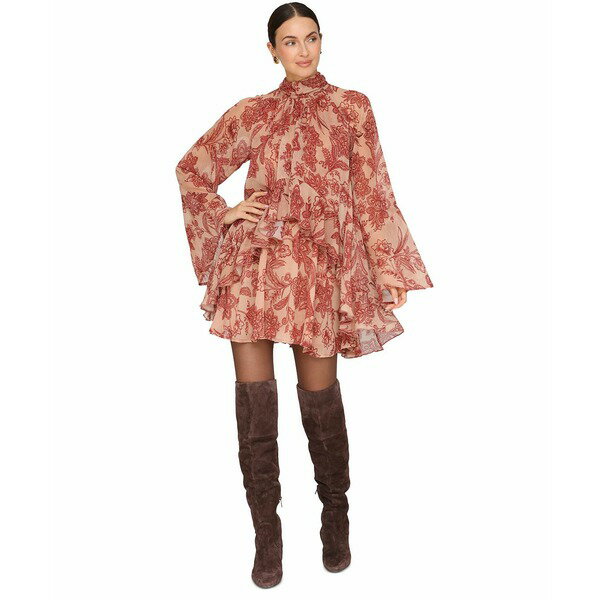 アベックレフィレ レディース ワンピース トップス Women's Mock Neck Tiered Ruffle Mini Dress Batik..