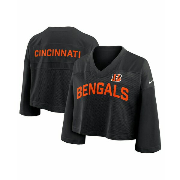 ナイキ レディース カットソー トップス Women's Black Cincinnati Bengals Primetime Cropped Mesh Dri-FIT Fashion Jersey Black(4)