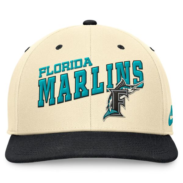 ナイキ メンズ 帽子 アクセサリー Florida Marlins Nike Rewind Cooperstown Collection Performance Snapback Hat Cream/Black
