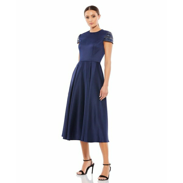 マックダガル レディース ワンピース トップス Women's Ieena High Neck Cap Sleeve Tea Length Dress Midnight