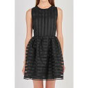 イングリッシュファクトリー レディース ワンピース トップス Women's Striped Organza Sleeveless Mini Dress Black