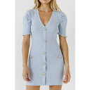 エンドレスローズ レディース ワンピース トップス Women's Short Puff Sleeve Knit Mini Dress Powder blue