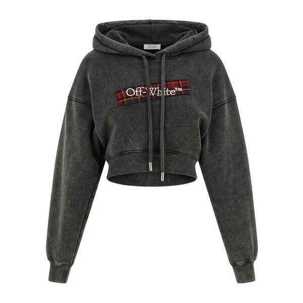 オフホワイト レディース パーカー・スウェットシャツ アウター 'check Flan Bookish' Hoodie Gray