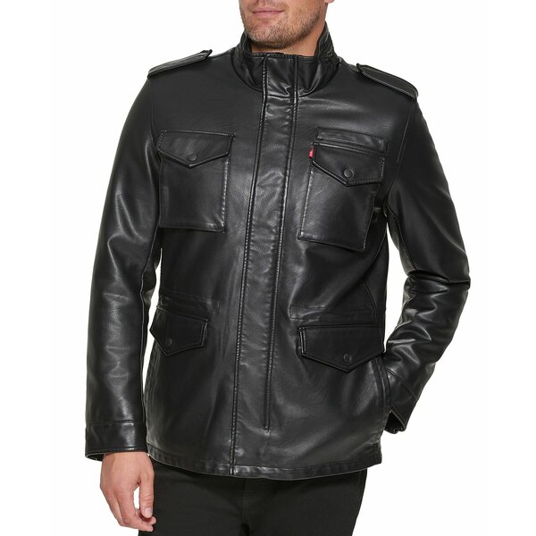 ꡼Х  㥱åȡ֥륾  Men's Faux Leather Four Pocket Field Jacket Black