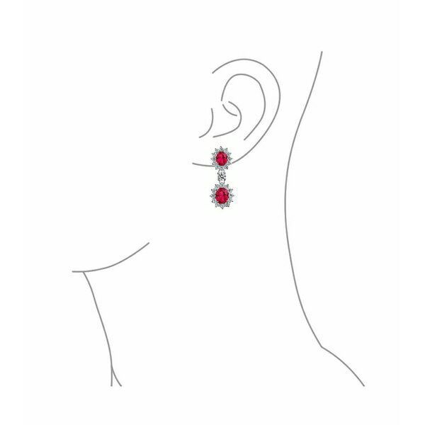 ブリング レディース ピアス＆イヤリング アクセサリー Art Deco Style Crown Halo Oval Cubic Zirconia Simulated Red Ruby AAA CZ Fashion Formal Dangle Drop Earrings For Prom Bridesmaid Wedding Rhodium Plated Red