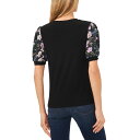 セセ レディース カットソー トップス Women 039 s Floral Mixed Media Short Puff Sleeve Knit Top Rich Black