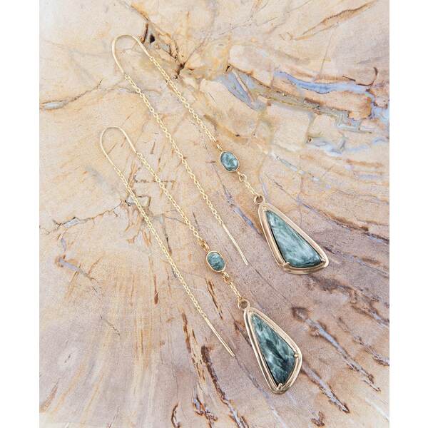 バース レディース ピアス＆イヤリング アクセサリー Threader Genuine Green Seraphinite Golden Bronze Abstract Drop Earrings Green