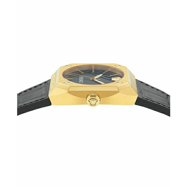 ヴェルサーチ レディース 腕時計 アクセサリー Men's Swiss Black Leather Strap Watch 44mm Gold