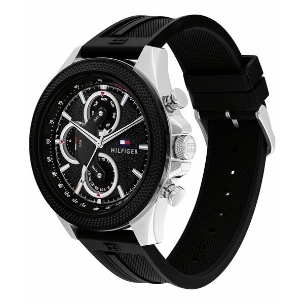 楽天astyトミー ヒルフィガー レディース 腕時計 アクセサリー Men's Multifunction Black Silicone Watch 46mm Black