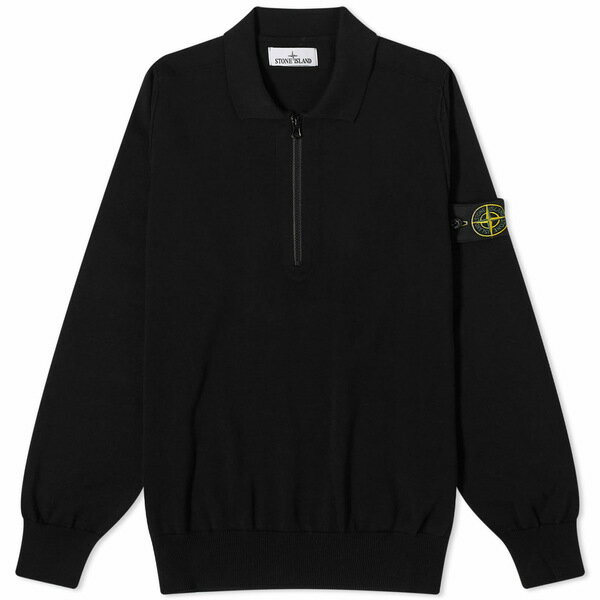 Xg[ACh Y |Vc gbvX Stone Island Soft Cotton Long Sleeve Knitted Polo Shirt Black