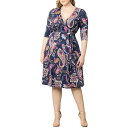 Li fB[X s[X gbvX Women's Plus Size Signature Wrap Dress with 3/4 Sleeves Navy paisley print