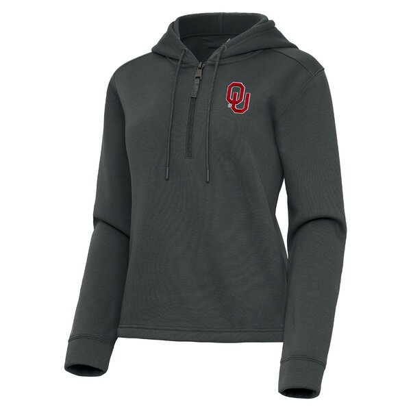 アンティグア レディース パーカー・スウェットシャツ アウター Oklahoma Sooners Antigua Women's Contemporary QuarterZip Hoodie Pewter