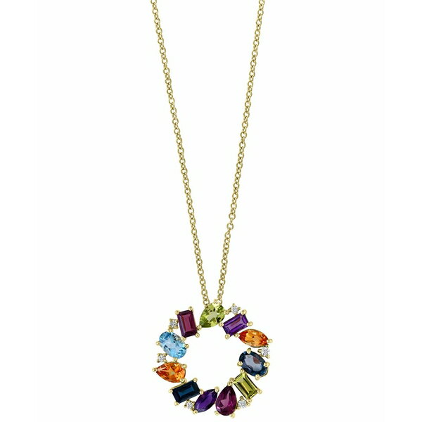 エフィー コレクション レディース ネックレス・チョーカー・ペンダントトップ アクセサリー EFFY&reg; Multi-Gemstone (3-7/8 ct. t.w.) & Diamond (1/10 ct. t.w.) Circle Cluster 18" Pendant Necklace in 14k Gold Yellow Gold