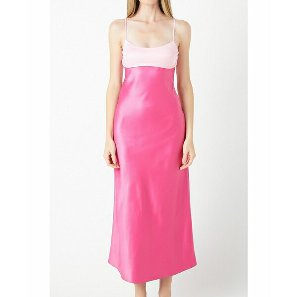 エンドレスローズ レディース ワンピース トップス Women's Color block Satin Dress Pink multi