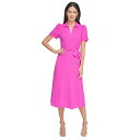 ダナ キャラン ニューヨーク レディース ワンピース トップス Women's Tie-Waist Point Collar A-Line Dress Power Pink