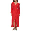 QX fB[X s[X gbvX Women's Pleated Woven Faux-Wrap V-Neck Maxi Dress Red