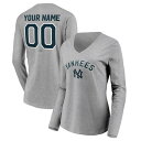 t@ieBNX fB[X TVc gbvX New York Yankees Fanatics Branded Women's Personalized Cooperstown Collection Alternate Winning Streak Long Sleeve VNeck TShirt Gray