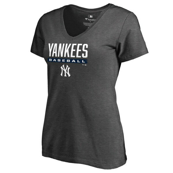 t@ieBNX fB[X TVc gbvX New York Yankees Fanatics Branded Women's Win Stripe VNeck TShirt Ash