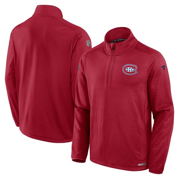 ファナティクス メンズ パーカー・スウェットシャツ アウター Montreal Canadiens Fanatics Authentic Pro Rink QuarterZip Jacket Red