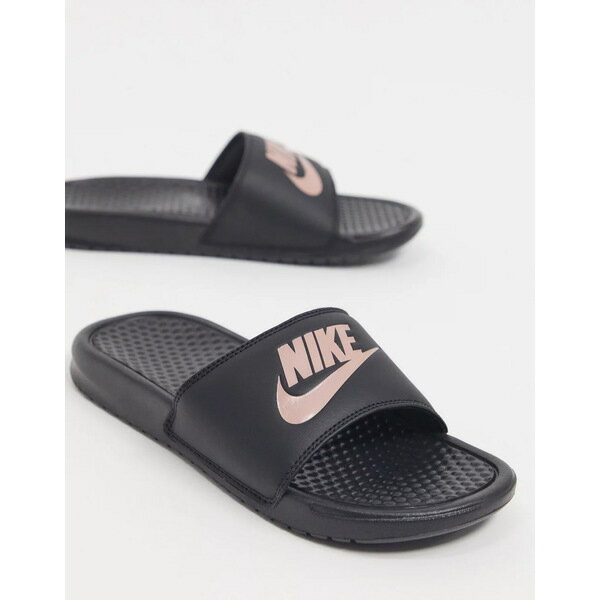 ナイキ レディース サンダル シューズ Nike Benassi black and Rose Gold Sliders Black