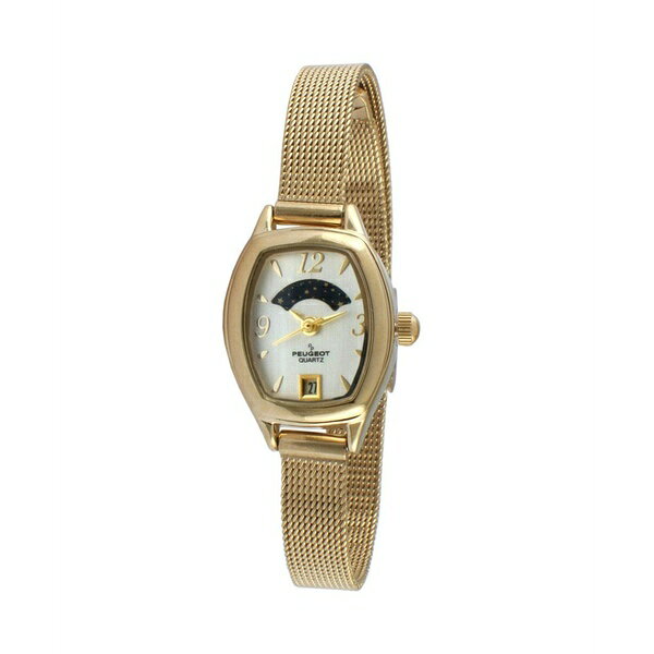プジョー レディース 腕時計 アクセサリー Women's White Dial Sun Moon Watch 30x20mm Calendar Mesh Bracelet Gold