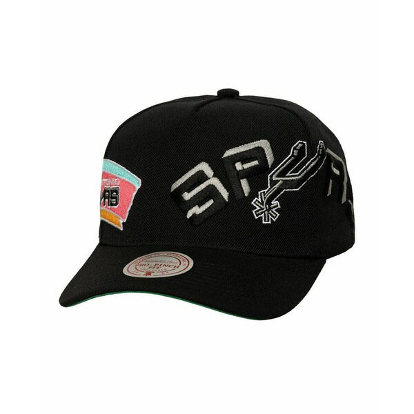 ミッチェル&ネス メンズ 帽子 アクセサリー Men's Black San Antonio Spurs Busted Logo Wordmark Wrap-Around Pro Pinch Adjustable Hat Black