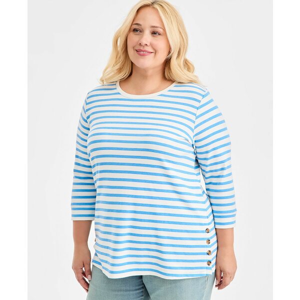 スタイルアンドコー レディース カットソー トップス Plus Size Striped Side-Button Knit Tunic Top, ..
